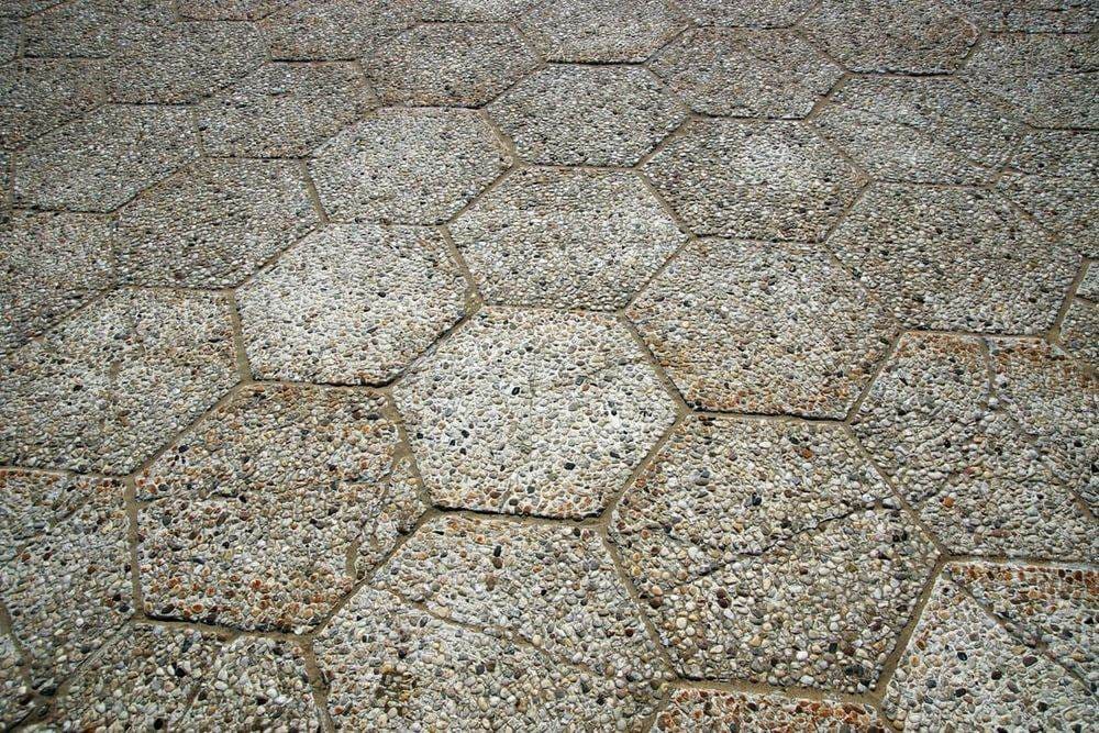 Close-up view of hexagonal stone pavement showcasing textures and patterns.