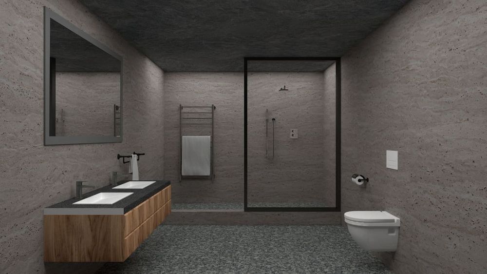 Sleek and contemporary bathroom with neutral tones and modern fixtures.